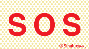 Señal reflectoluminiscente de puestos de emergencia con el texto horizontal de SOS en rojo
