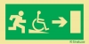 Señal de evacuación para zonas de evacuaciones comunes de personas y de personas con discapacidad con rampa ascendente y con flecha horizontal a la derecha