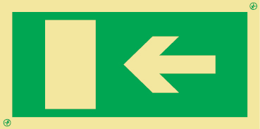 Señal de evacuación con flecha hacia la izquierda según exigencia del RD 485/1998