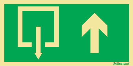 Señal de evacuación con el pictograma de SALIDA y con flecha vertical hacia arriba según exigencia de la norma UNE 23-034
