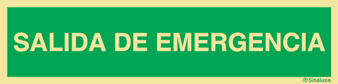 Señal de evacuación con el texto de SALIDA DE EMERGENCIA según exigencia de la norma UNE 23-034