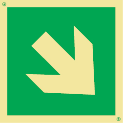Señal de evacuación de flecha diagonal según exigencia de la norma ISO 7010