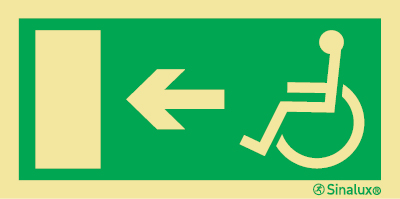Señal de evacuación para personas con discapacidad con flecha horizontal a la izquierda