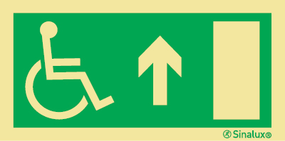 Señal de evacuación para personas con discapacidad con flecha vertical hacia arriba