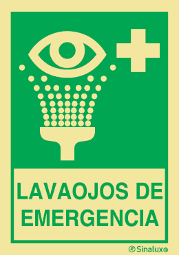 Señal de equipos de emergencia con el pictograma de LAVAOJOS DE EMERGENCIA y texto