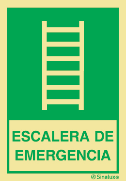 Señal de equipos de emergencia con el pictograma de ESCALERA DE EMERGENCIA y texto