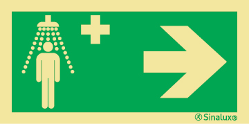 Señal de equipos de emergencia con el pictograma de DUCHA DE EMERGENCIA y flecha horizontal a la derecha