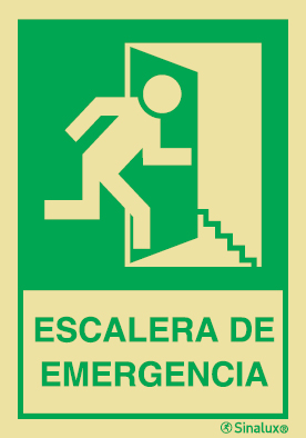 Señal de evacuación con el pictograma y texto de ESCALERA DE EMERGENCIA