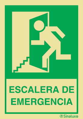 Señal de evacuación con el pictograma y texto de ESCALERA DE EMERGENCIA