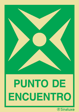 Señal de evacuación con el pictograma y texto de PUNTO DE ENCUENTRO