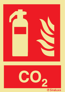 Señal de equipo de lucha contra incendio con el pictograma y texto de extintor de CO2