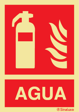 Señal de equipo de lucha contra incendio con el pictograma y texto de extintor de agua
