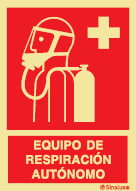 Señal de equipo de lucha contra incendio con el pictograma y texto de equipo de respiración autónomo