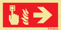 Señal de equipo de lucha contra incendio con el pictograma de pulsador de alarma y flecha horizontal a la derecha