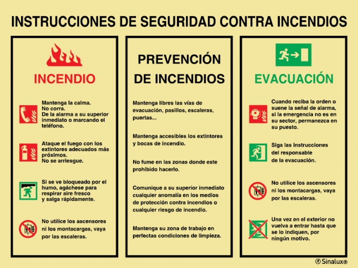 boicotear radio maceta Señal con instrucciones de seguridad contra incendios - E 09 31 - Sinalux -  Señalización de Seguridad Fotoluminiscente