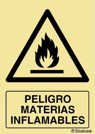 Señal de peligro con el pictograma y texto de materias inflamables