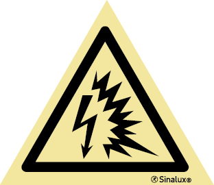 Señal de peligro con el pictograma de riesgo de arco eléctrico