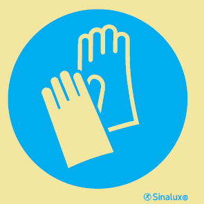 Señal de obligación con el pictograma de obligatorio el uso de guantes