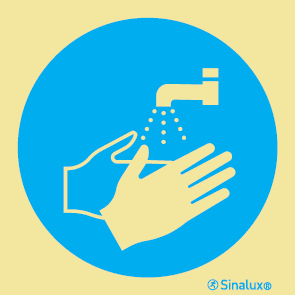 Señal de obligación con el pictograma de obligatorio lavar las manos