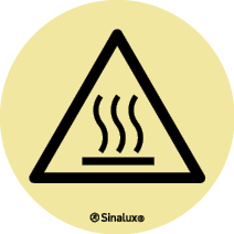 Pegatina autoadhesiva de peligro con el pictograma de superficies calientes