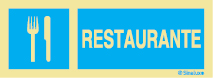 Señal informativa con el pictograma y texto de restaurante