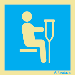 Señal informativa con el pictograma de asiento prioritario para personas con muletas