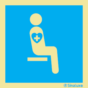 Señal informativa con el pictograma de asiento prioritario para personas con marcapasos