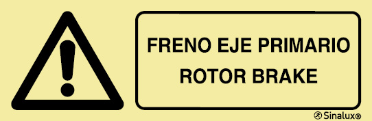 Señal en vinilo autoadhesivo de peligro con el pictograma y texto en dos lenguas de FRENO EJE PRIMARIO