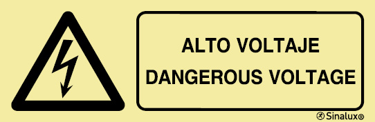 Señal en vinilo autoadhesivo de peligro con el pictograma y texto en dos lenguas de ALTO VOLTAJE