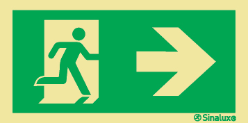 Señal fotoluminiscente de evacuación según la norma ISO 7010 con el pictograma de dirección de evacuación y flecha horizontal a la derecha