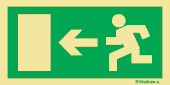 Señal fotoluminiscente en aluminio de sentido de evacuación para túneles con el pictograma de dirección de evacuación y flecha horizontal a la izquierda