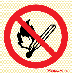 Señal reflectoluminiscente de prohibición con el pictograma de prohibido fumar o encender fuego