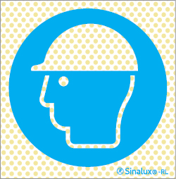 Señal reflectoluminiscente de obligación para minas con el pictograma de obligatorio el uso de casco