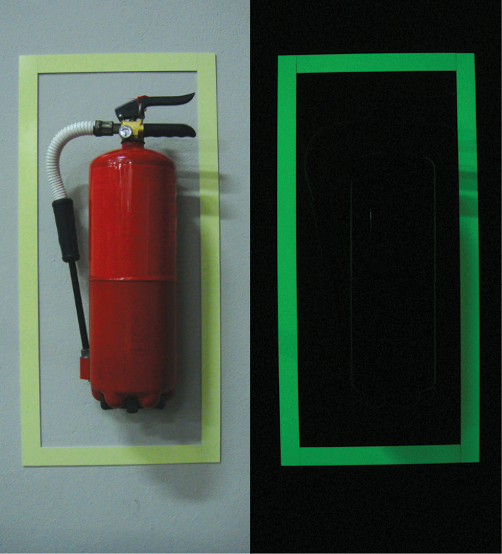 Kit de bandas fotoluminiscentes para enmarcar 5 extintores de polvo 6Kg y de espuma 6Lt
