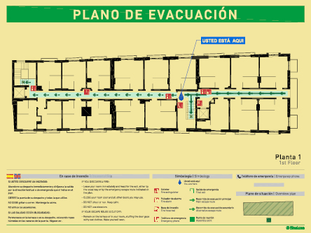 Plano de evacuación para plantas según exigencia de la norma UNE 23-032