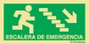 Señal de evacuación de descenso de escalara de emergencia a la derecha