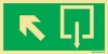 Señal de evacuación con el pictograma de SALIDA y con flecha diagonal hacia arriba a la izquierda según exigencia de la norma UNE 23-034