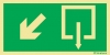 Señal de evacuación con el pictograma de SALIDA y con flecha diagonal hacia bajo a la izquierda según exigencia de la norma UNE 23-034