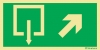 Señal de evacuación con el pictograma de SALIDA y con flecha diagonal hacia arriba a la derecha según exigencia de la norma UNE 23-034