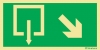 Señal de evacuación con el pictograma de SALIDA y con flecha diagonal hacia bajo a la derecha según exigencia de la norma UNE 23-034