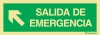 Señal de evacuación con el texto de SALIDA DE EMERGENCIA y la flecha diagonal hacia arriba a la izquierda según exigencia de la norma UNE 23-034