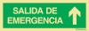 Señal de evacuación con el texto de SALIDA DE EMERGENCIA y la flecha vertical hacia arriba según exigencia de la norma UNE 23-034