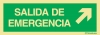 Señal de evacuación con el texto de SALIDA DE EMERGENCIA y la flecha diagonal hacia arriba a la derecha según exigencia de la norma UNE 23-034