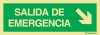 Señal de evacuación con el texto de SALIDA DE EMERGENCIA y la flecha diagonal hacia bajo a la derecha según exigencia de la norma UNE 23-034