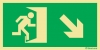 Señal de evacuación con el pictograma de SALIDA DE EMERGENCIA y flecha diagonal hacia bajo a la derecha según exigencia de la norma UNE 23-034
