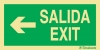 Señal de evacuación con el texto SALIDA/EXIT y flecha horizontal hacia la izquierda