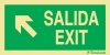Señal de evacuación con el texto SALIDA/EXIT y flecha diagonal hacia arriba a la izquierda