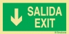 Señal de evacuación con el texto SALIDA/EXIT y flecha vertical para bajo
