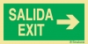 Señal de evacuación con el texto SALIDA/EXIT y flecha horizontal hacia la derecha