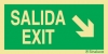Señal de evacuación con el texto SALIDA/EXIT y flecha diagonal hacia bajo a la derecha